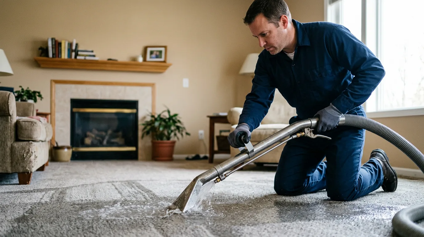 Water damage restoration technician working near Bergenfield, NJ